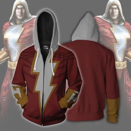 Shazam Hoodie Cosplay Zip Up Sweatshirt