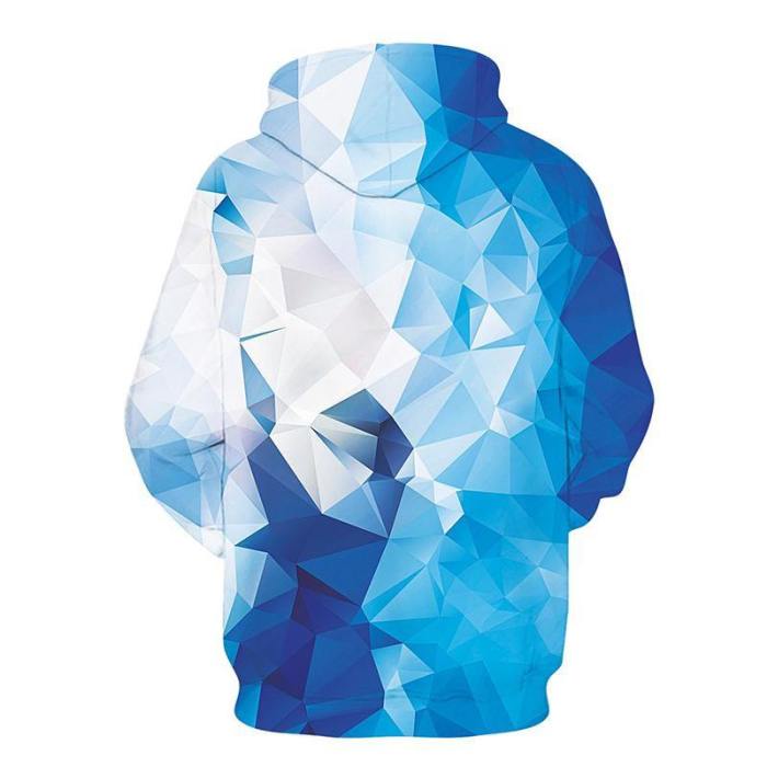 Mens Blue Hoodies 3D Printing Diamond Printed Hoody
