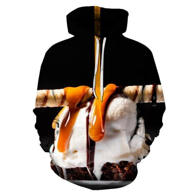 Black Ice Cream Dessert 3D Hoodie Sweatshirt Pullover