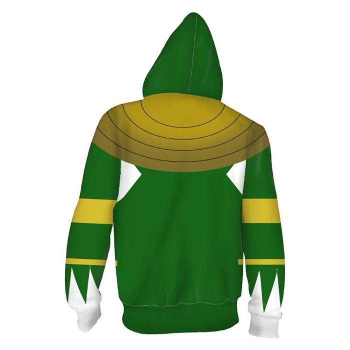 Unisex Green Ranger Hoodies Power Rangers Zip Up 3D Print Jacket Sweatshirt