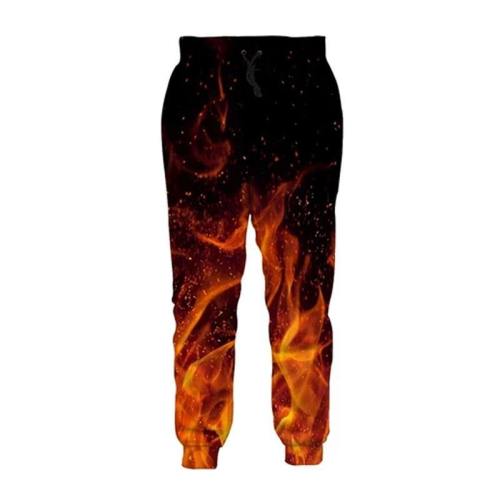 Mens Jogger Pants 3D Printing Burning Flame Pattern