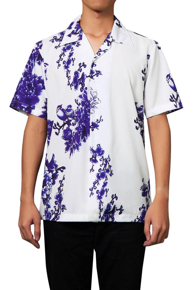 Men'S Hawaiian Shirts Floral Birds Pattern Printing