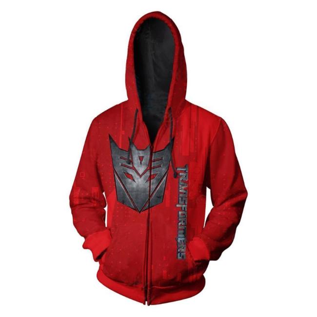 Unisex Transformers Hoodies Decepticon Printed Zip Up Jacket Sweatshirt