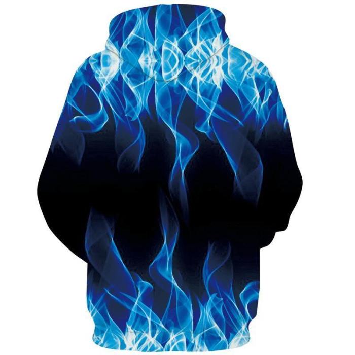 Mens Hoodies 3D Printing Blue Fire Printed Winter Hoodies Tracksuits