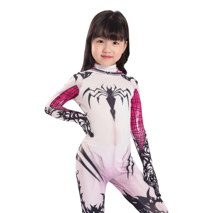 Kids Spider Girls Gwen Stacy Cosplay Costume Halloween Zentai Jumpsuit
