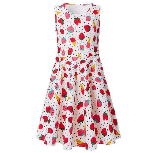 Girls Summer Dress Strawberry Ice Cream Casual Dress