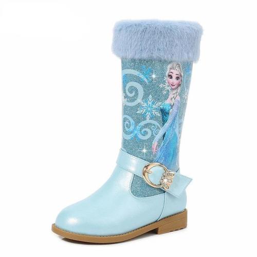 Elsa High Boots Girls High-Heeled Autumn And Winter Warm Children Sequins Snow Shoes Frozen Boots