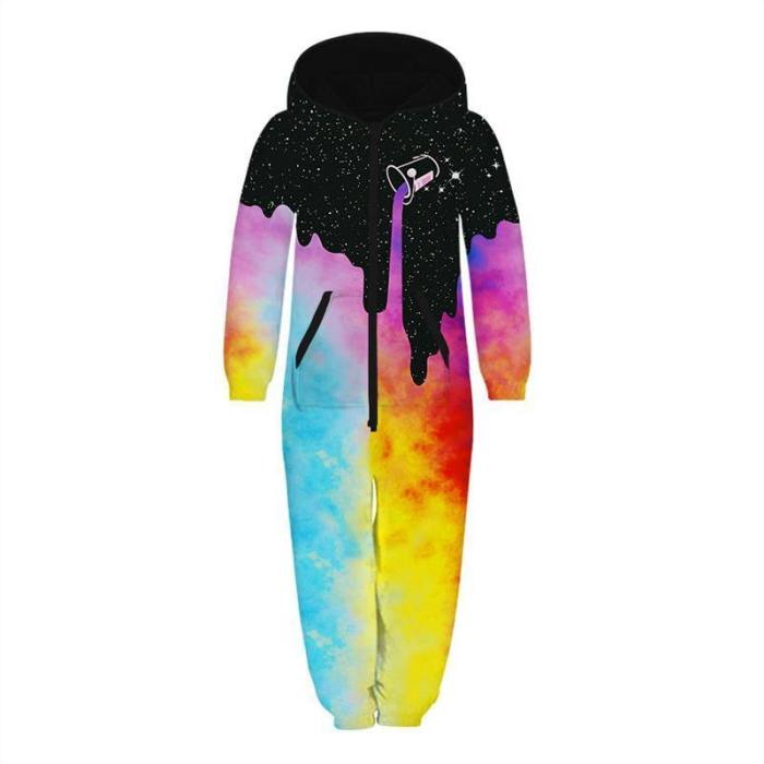 Children'S Jumpsuit Colorful Galaxy Starry Printing Kids Rompers Nightwear Homewear Zipper Clothing