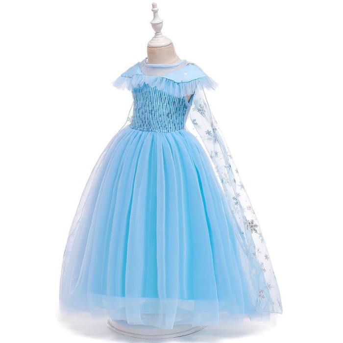 Frozen 2 Elsa Princess Sequins Girls Costume Dresses With Crown Wand Cosplay Party Holiday