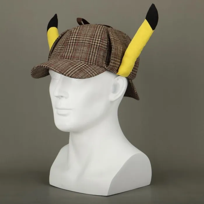 Movie Pokemon Detective Pikachu Cosplay Hats Cute Ears Deerstalker Caps Adult Halloween Props Accessory Gift