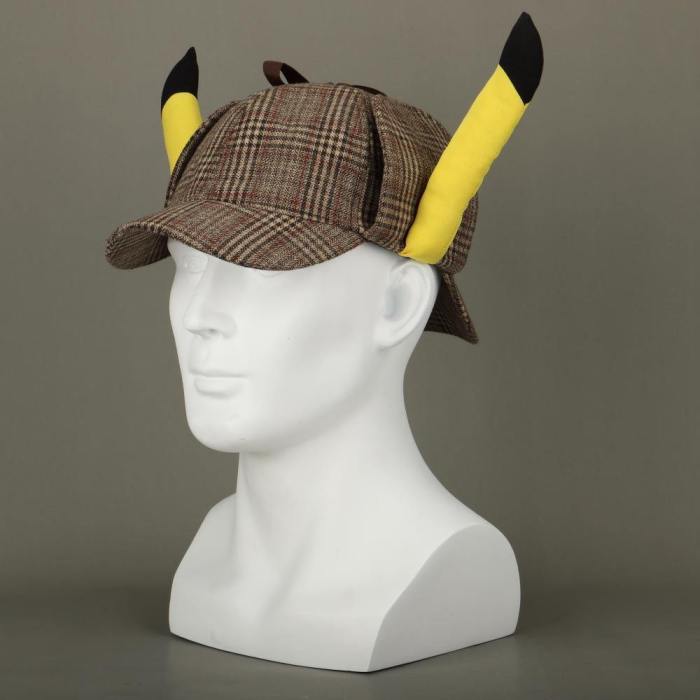 Movie Pokemon Detective Pikachu Cosplay Hats Cute Ears Deerstalker Caps Adult Halloween Props Accessory Gift