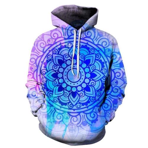 Neon Blue Mandala Print 3D - Sweatshirt, Hoodie, Pullover