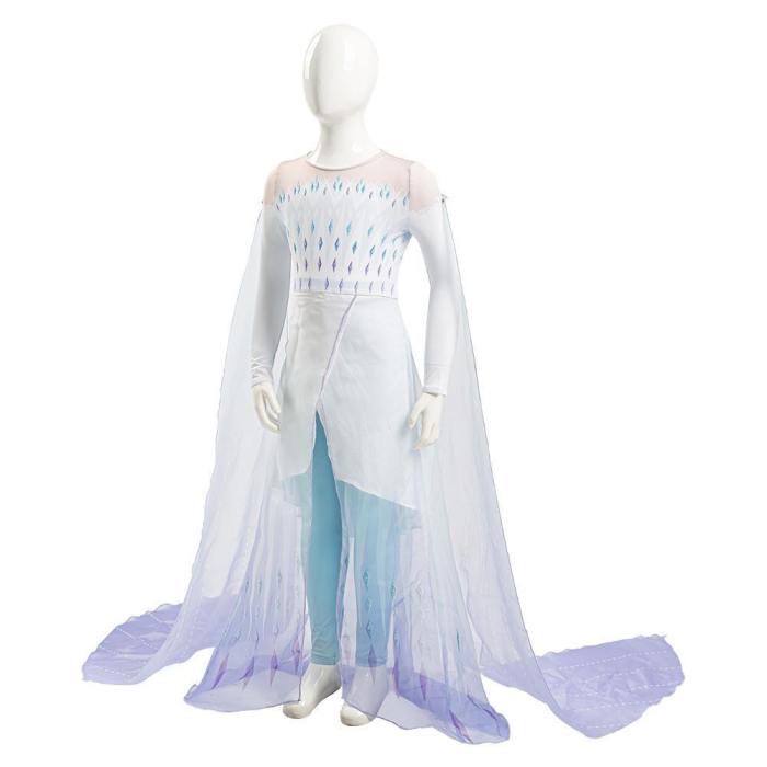 Frozen 2 Elsa Ahtohallan White Snow Ice Flake Dress Cosplay Costume Kid Child Ver