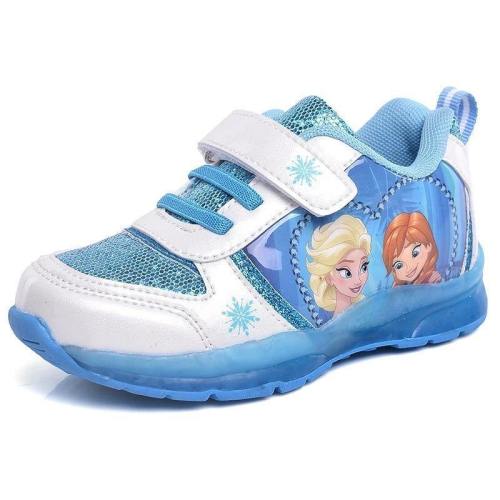 Girls Frozen Elsa Anna Blue Princess Soft Breathable Sneaker With Led Light Spring Autumn Student Casual Shoes