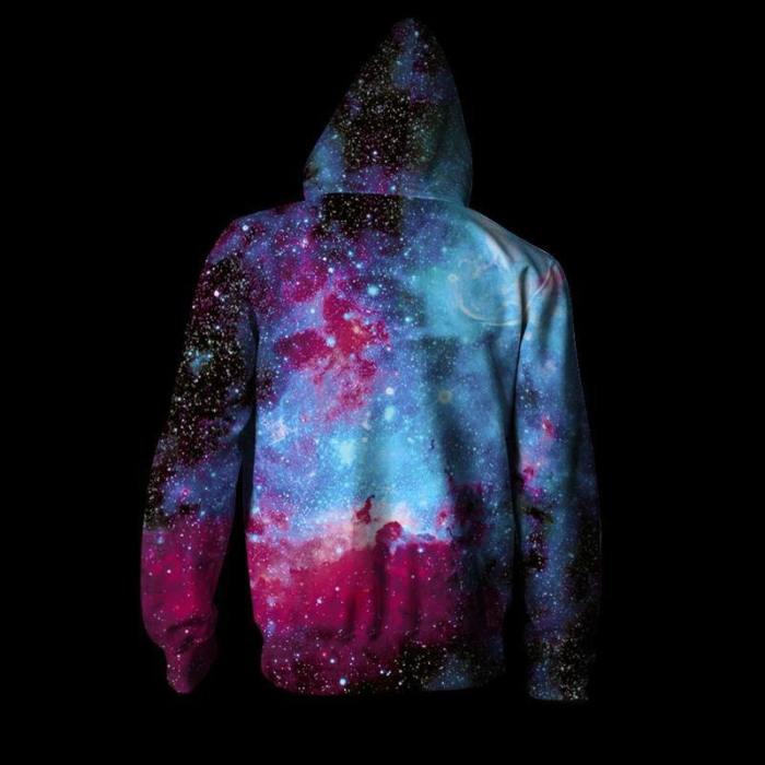 Mens Hoodies 3D Printing Holo Starry Sky Printed Fluorescence Luminous Hooded