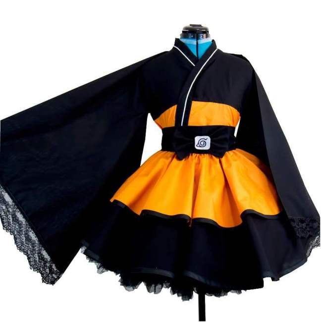 Naruto Shippuden Uzumaki Naruto Female Lolita Kimono Dress Anime Cosplay Costume