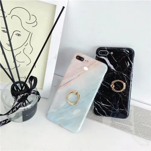 Marble Ombre Rainbow Pink Phone Case With Kickstand Ring Holder