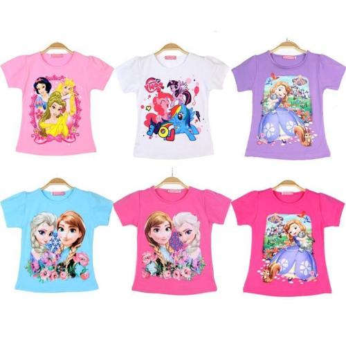 Girls Summer Cotton T-Shirt Princess Tees Snow Queen Elsa T Shirt Tops