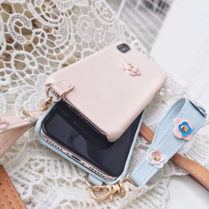 Luxury Pastel Leather Flower Case With Wristlet