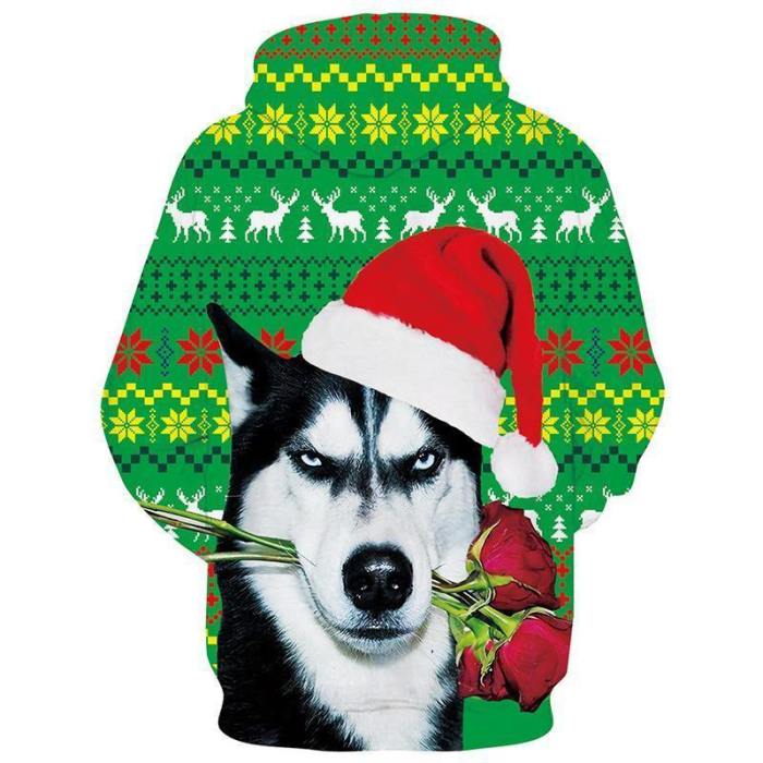 Mens Hoodies Christmas Dog 3D Graphic Printing Sweatshirt