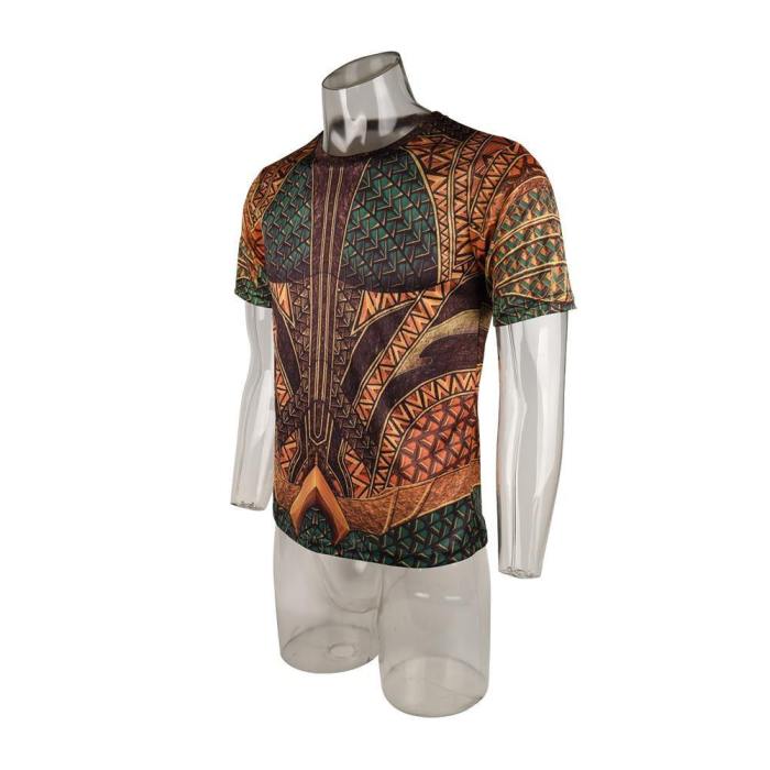 3D Print T-Shirt Movie Aquaman Arthur Curry Skin Costume T-Shirts Tight Sport Tee Cosplay Halloween Party Accessories