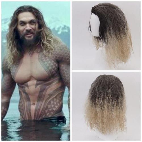 Justice League Aqua Man Curly Aquaman Poseidon Hair Comic Wigs Cosplay