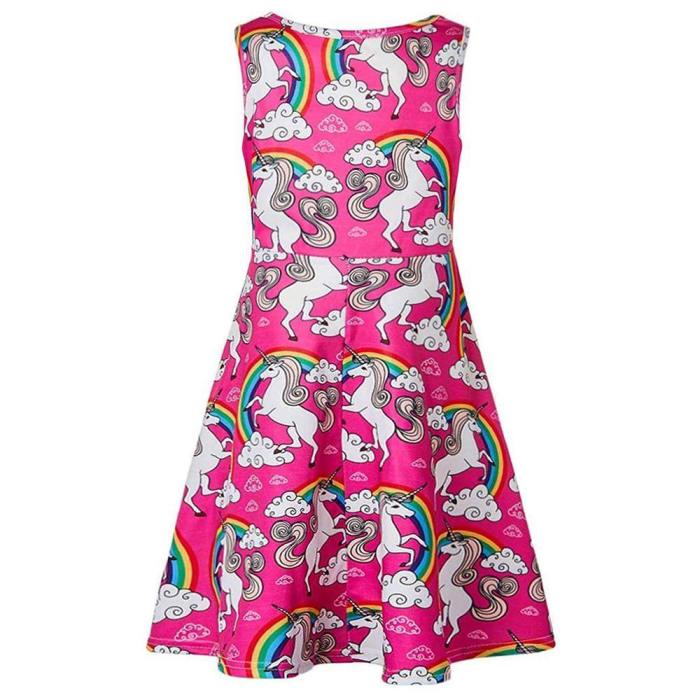 Toddler Girls Summer Dress Unicorn Rainbow Sleeveless Casual Dress