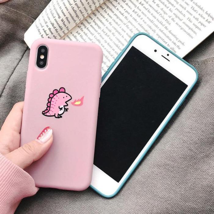 Matte Cartoon Fire Breathing Dragon Phone Case For Couples