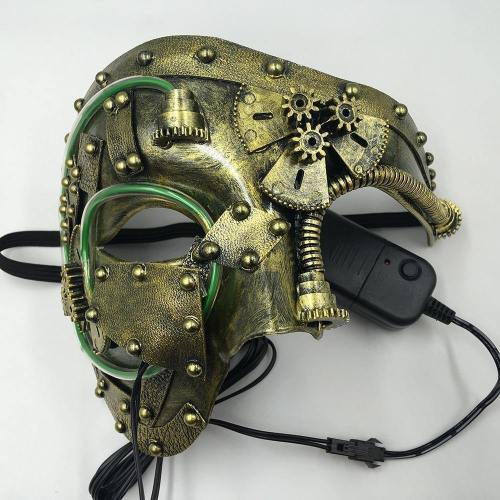 Led Steampunk Cosplay Mascara Skull Half Face Punk Mask Halloween Props
