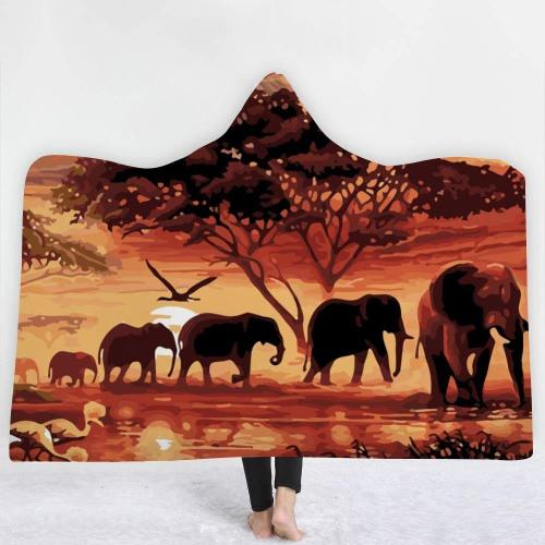 African Elephants 3D Hooded Blanket