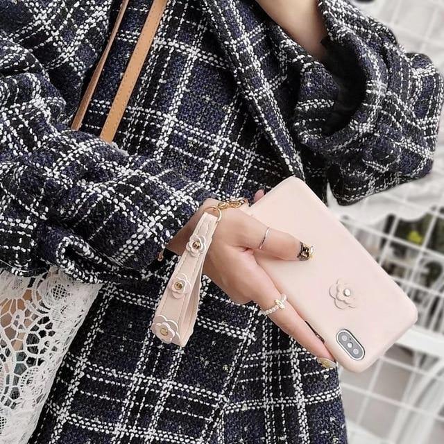 Luxury Pastel Leather Flower Case With Wristlet