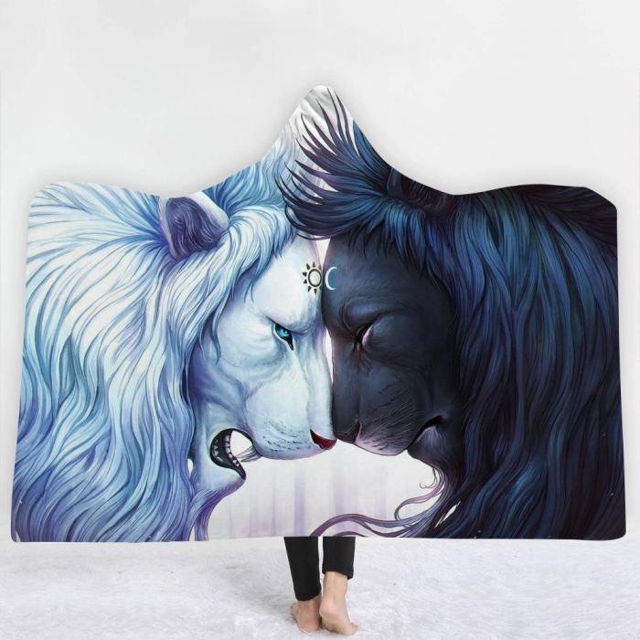 Ice And Fire 3D Lion Version 2 Hooded Blanket