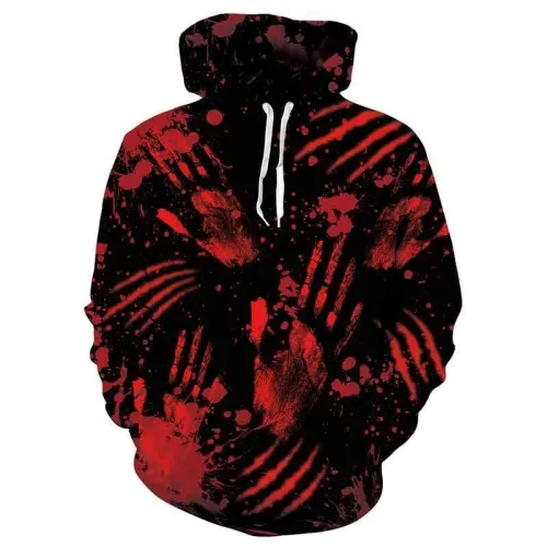Mens Hoodies 3D Printed Red Halloween Pattern Printing Hoodies
