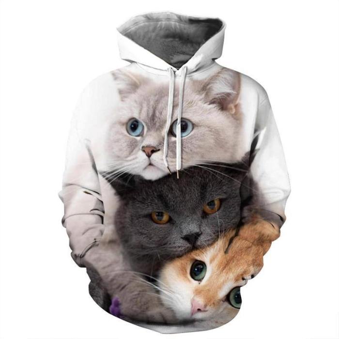 Mens Hoodies 3D Graphic Printed Three Cats Pullover Hoodie