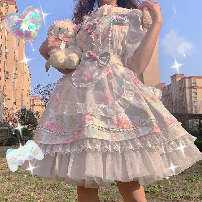 Kawaii Jsk Lolita Vintage Gothic Bow Lace Princess Tea Party Dress