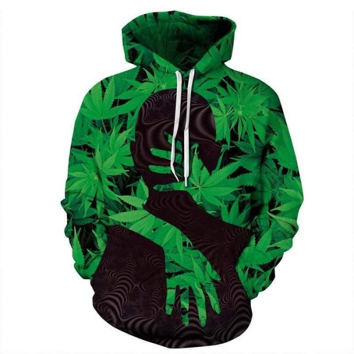 3D Print Hoodie - Green Weed Leaves  Pattern Pullover Hoodie
