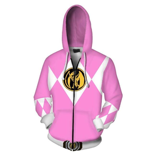 Unisex Pink Ranger Hoodies Power Rangers Zip Up 3D Print Jacket Sweatshirt