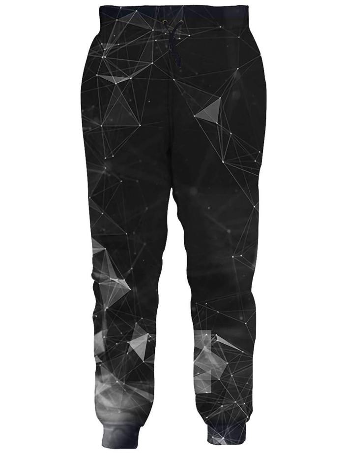Mens Jogger Pants 3D Printing Diamond Geometry Pattern Trousers