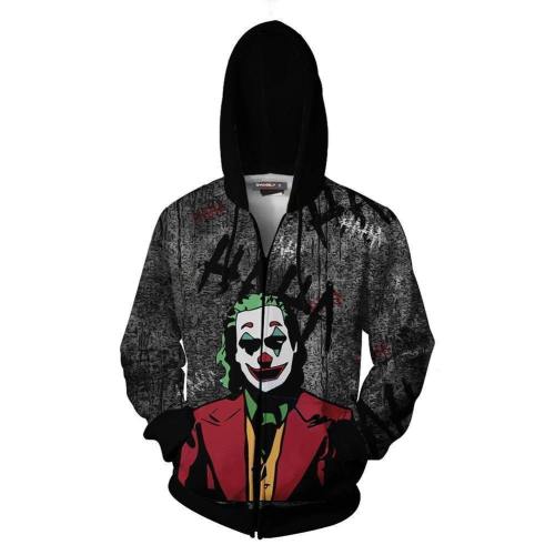 Unisex  Movie Joker Hoodies Arthur Fleck Printed Zip Up Jacket Sweatshirt