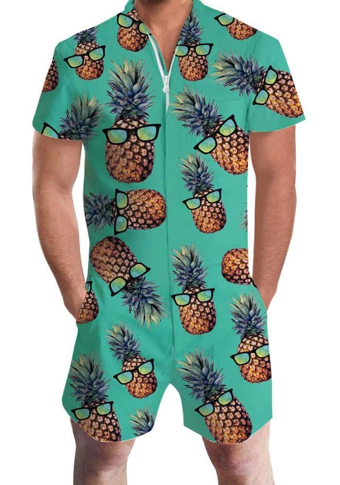 Men'S Rompers Glass Pineapple Jumpsuit