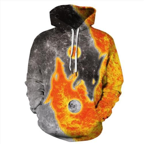 Mens Hoodies 3D Graphic Printed Two Wolves Pullover Hoodie