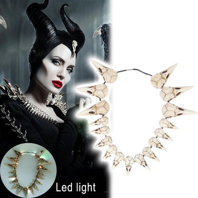 Maleficent 2 Led Necklace Vintage Bird Beak Skull Charm Led Necklace Halloween Cosplay Accessories