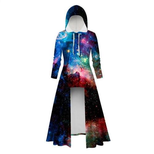 Womens Long Hoodies 3D Graphic Printed Colorful Galaxy Pullover Sweater Dress