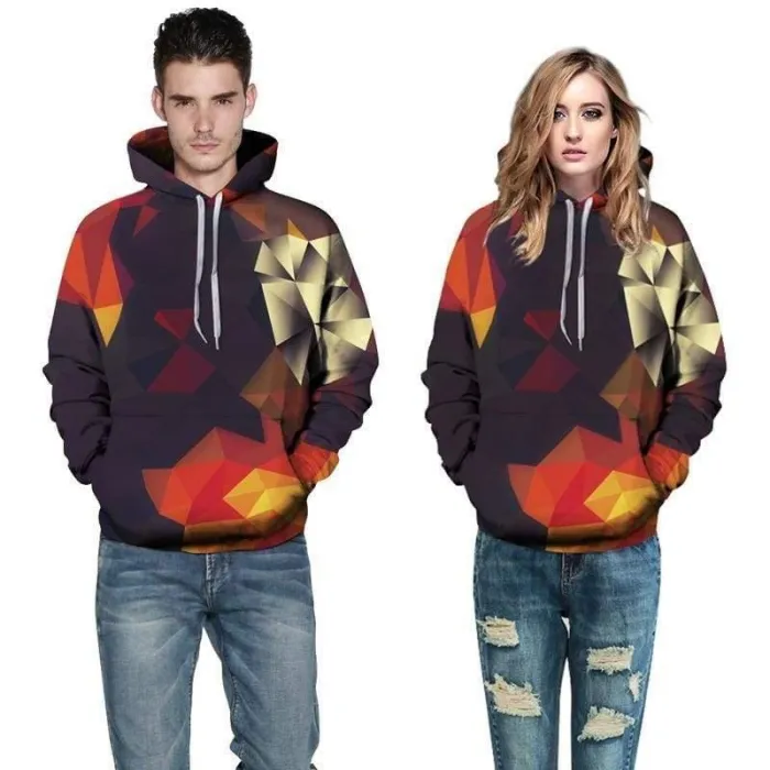 3D Print Hoodie - Dark Colorful Rhombus Print Pullover Hoodie