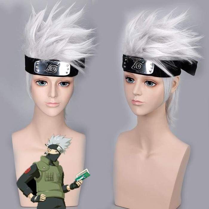 Anime NARUTO Hatake Kakashi Cosplay Wigs (Not Include Headwear ) Halloween,Party,Stage,Play Silver White Short Hair High quality