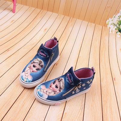 Frozen Children Casual Shoes High Zipper  Girls  Elsa Princess Cartoon Canvas Shoes