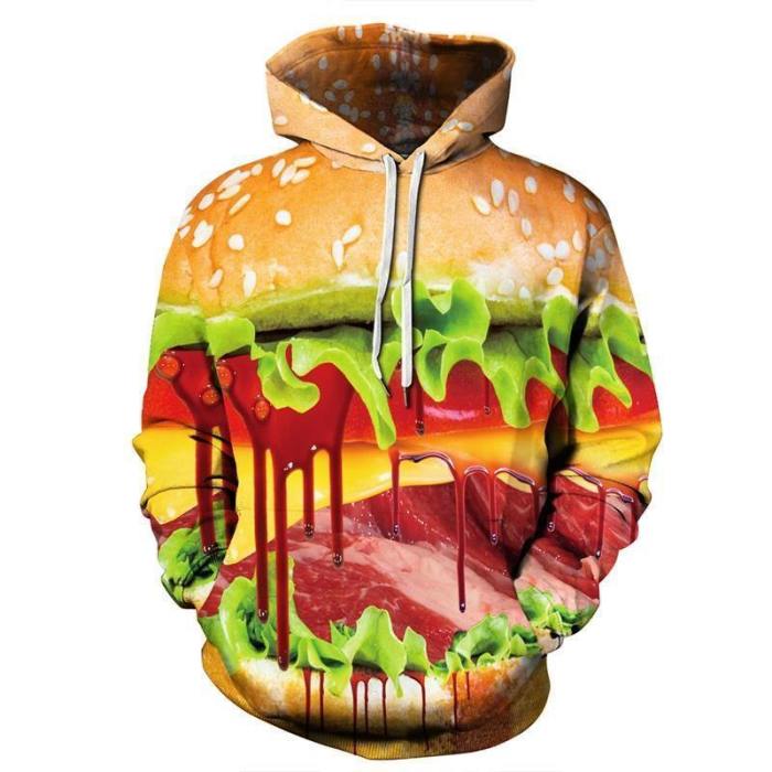 Mens Hoodies 3D Printed  Delicious Hamburger Top Shirt Costume Hoodies