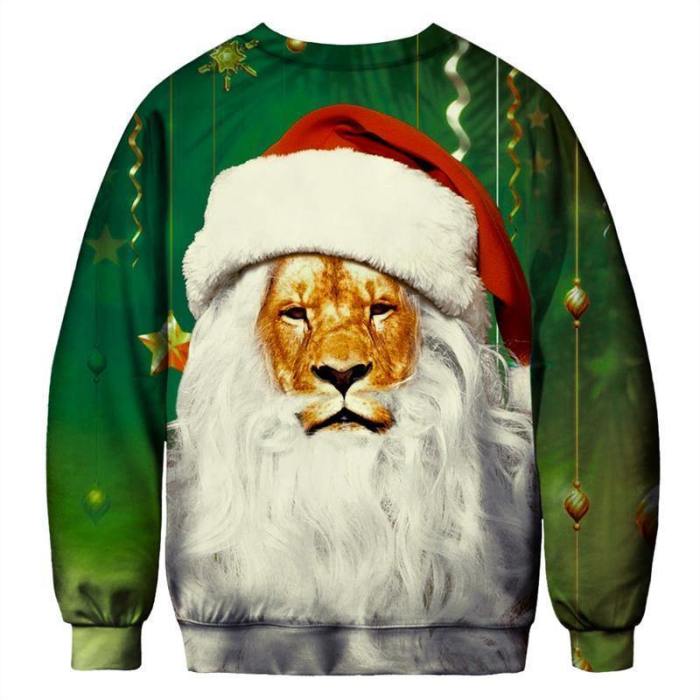 Mens Pullover Sweatshirt 3D Printed Christmas Peaceful Lion Long Sleeve Shirts