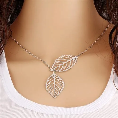 Bohemian Style Silver Leaves Necklace