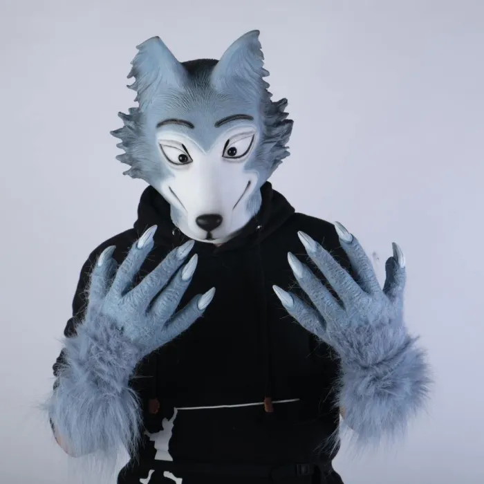 Anime Beastars Legoshi The Wolf Costumes Face Mask Gloves Tail Cosplay Animal Wolf Masks Masquerade Costume Props